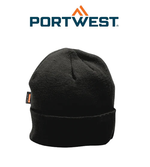 Portwest Knit Beanie Insulatex Lined Comfortable Acrylic Black Warm Cap B013