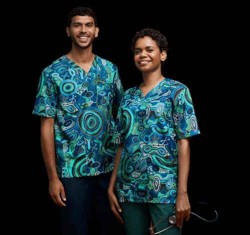 NNT Uniforms Unisex Warlu Indigenous Print Scrub Top V Neck Nurses Work CATRFR-Collins Clothing Co