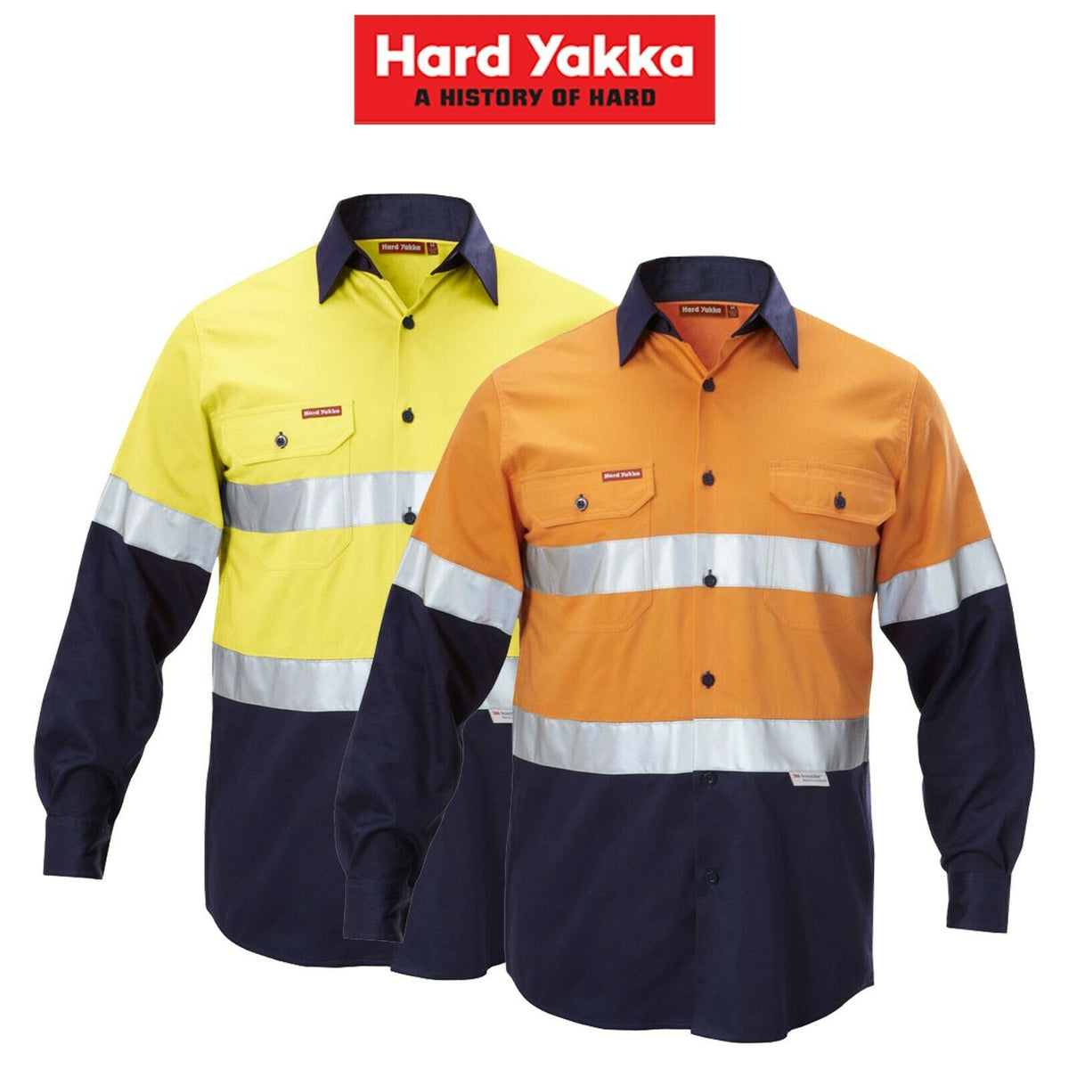 Hard Yakka Work Shirt Hi-Vis Taped Safety Long Sleeve Cotton Drill Y07990
