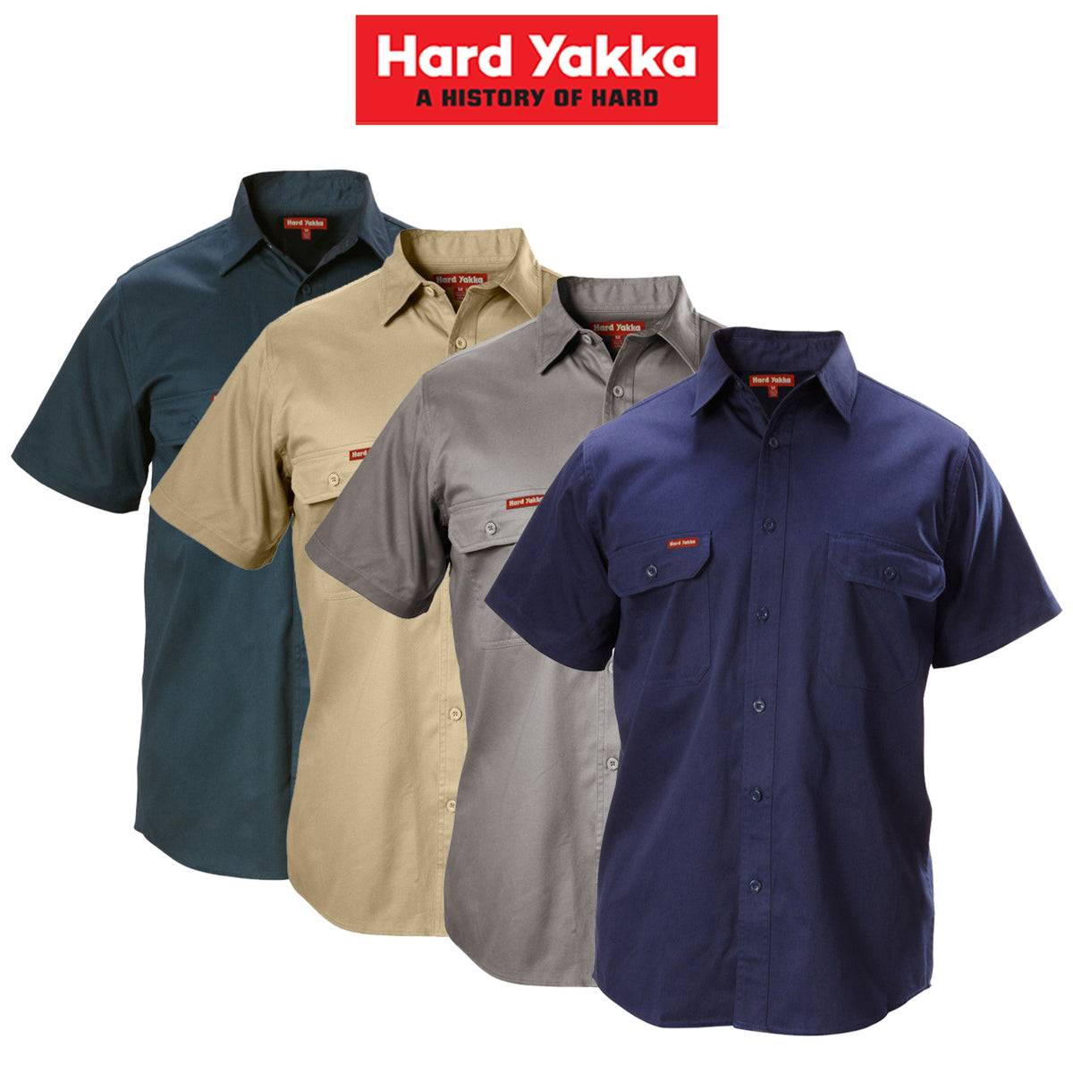Hard Yakka Cotton Drill Work Shirt Button Short Sleeve Workwear Top Y07510