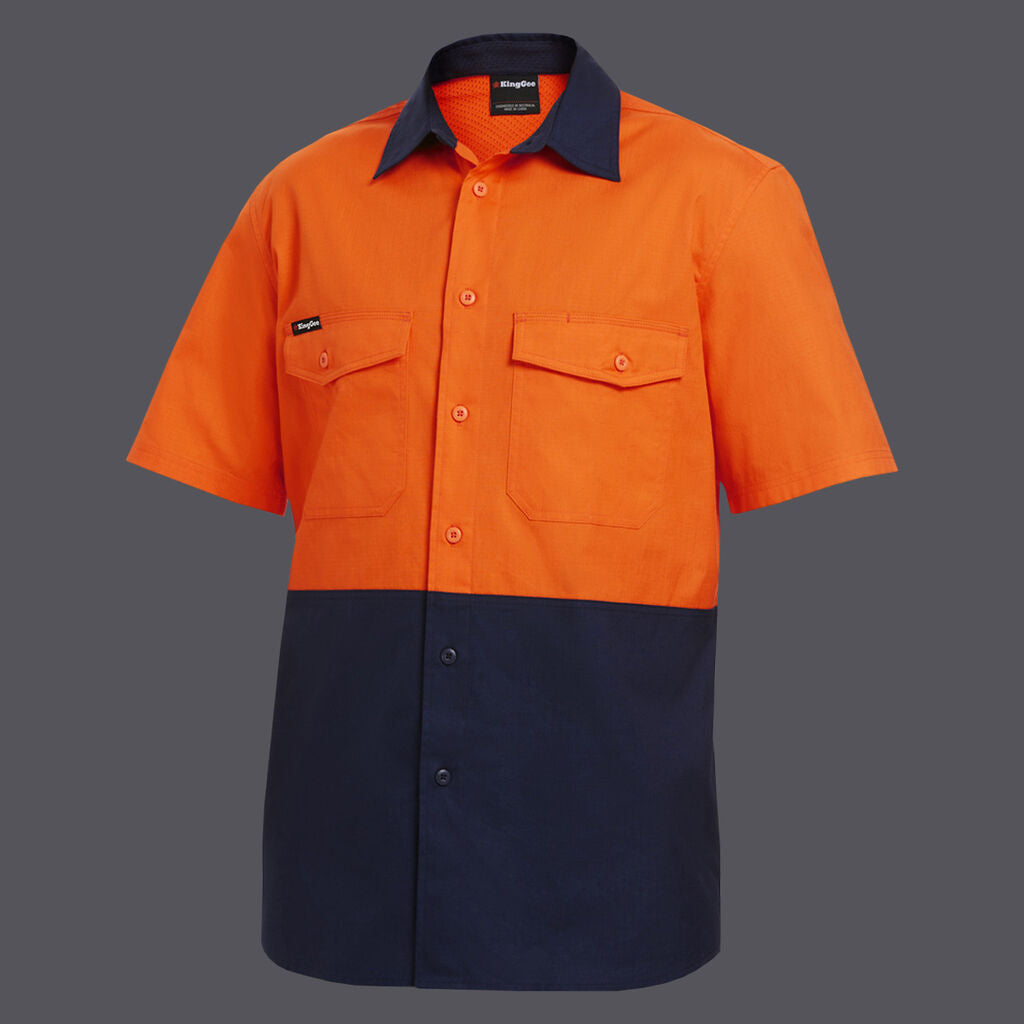 KingGee Mens Workcool 2 Hi-Vis Shirt Short Sleeve Summer Button Work K54875