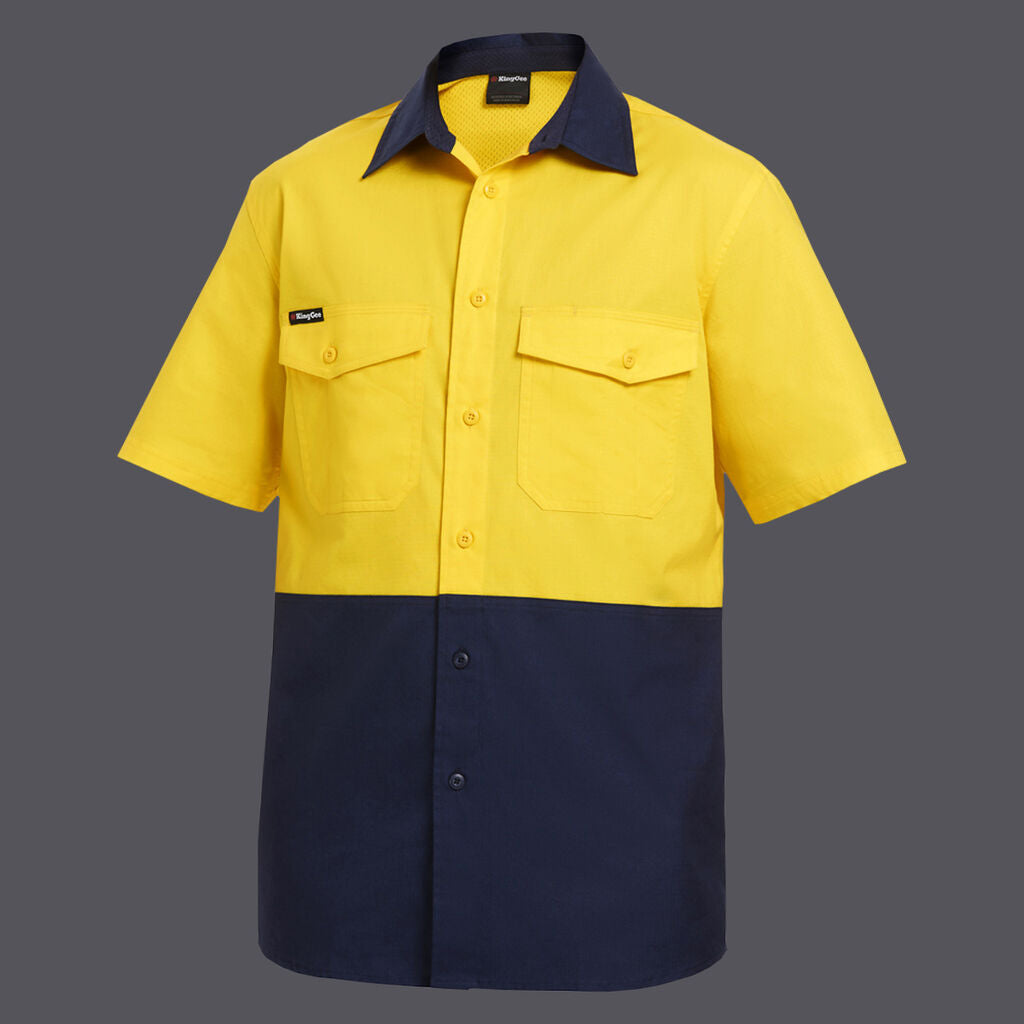 KingGee Mens Workcool 2 Hi-Vis Shirt Short Sleeve Summer Button Work K54875