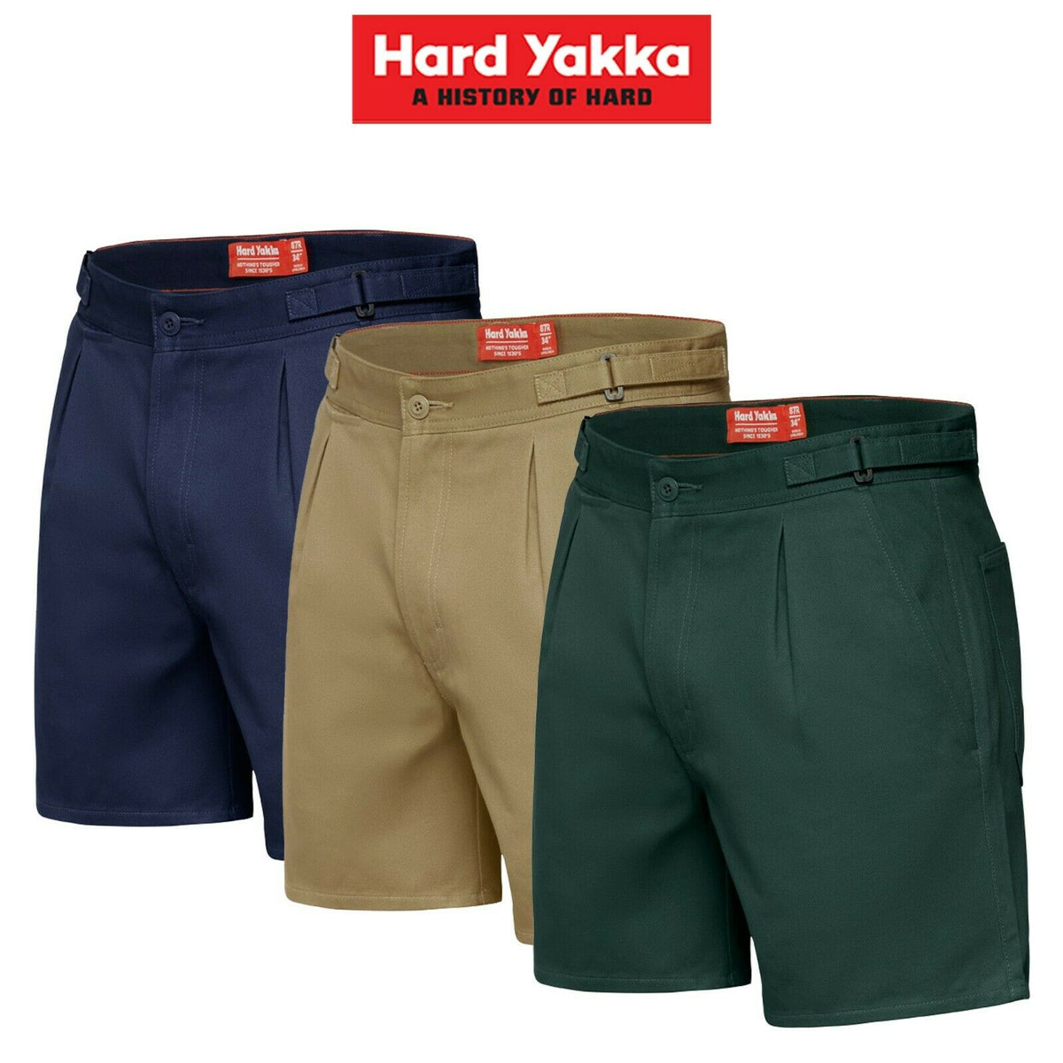 Hard Yakka Drill Short Side Tab Shorts Cotton Work Tough Trade Comfy Y05340