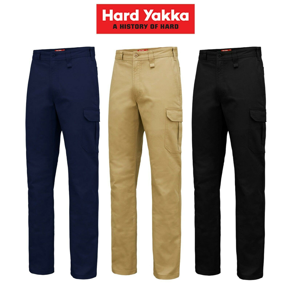 Hard Yakka Core Basic Cargo Stretch Cotton Drill Work Pants Tradie Y02597
